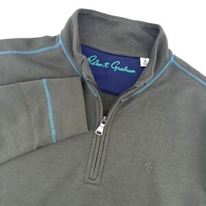 Robert Graham Mens Fulham Quarter Zip Sweatshirt Classic Fit Deep Forest Green M